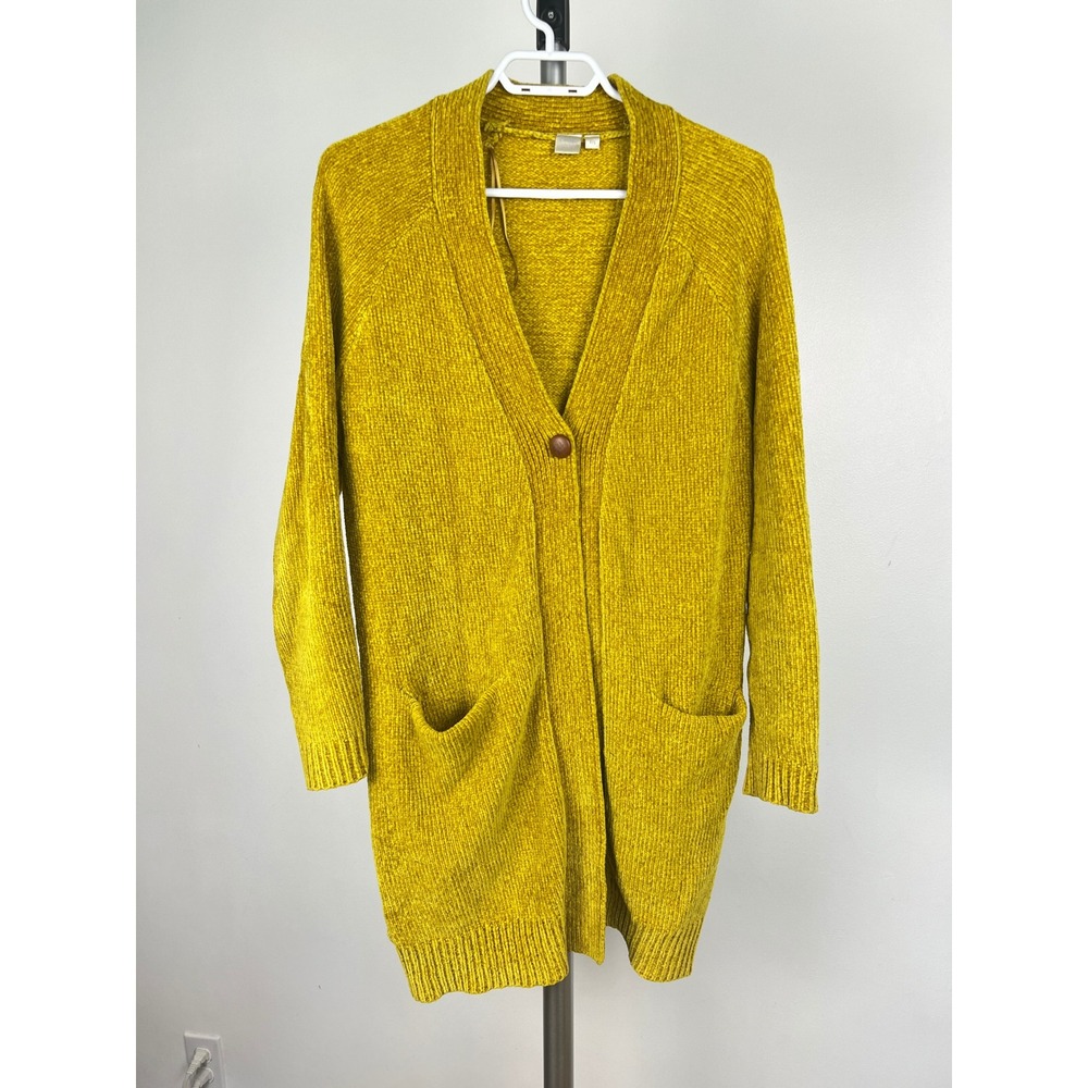 Twik Simons Womens Mustard Yellow Chenille Longline Cardigan Sweater Size Small